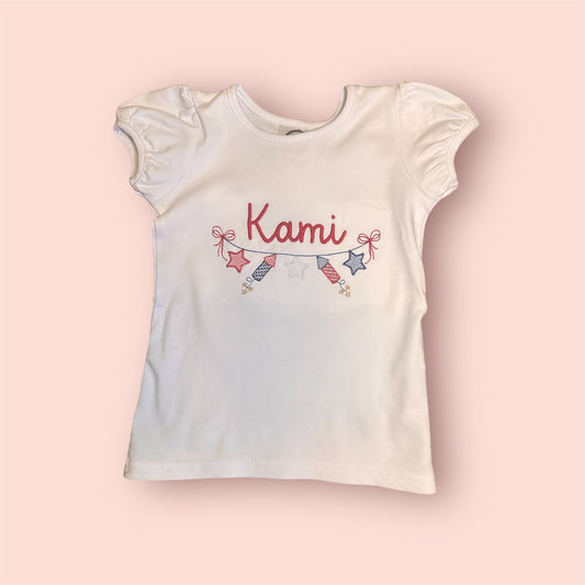 4th of July Fireworks Bunting + Name Shirt