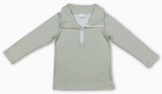 Long Sleeve Green Striped Zip Pullover